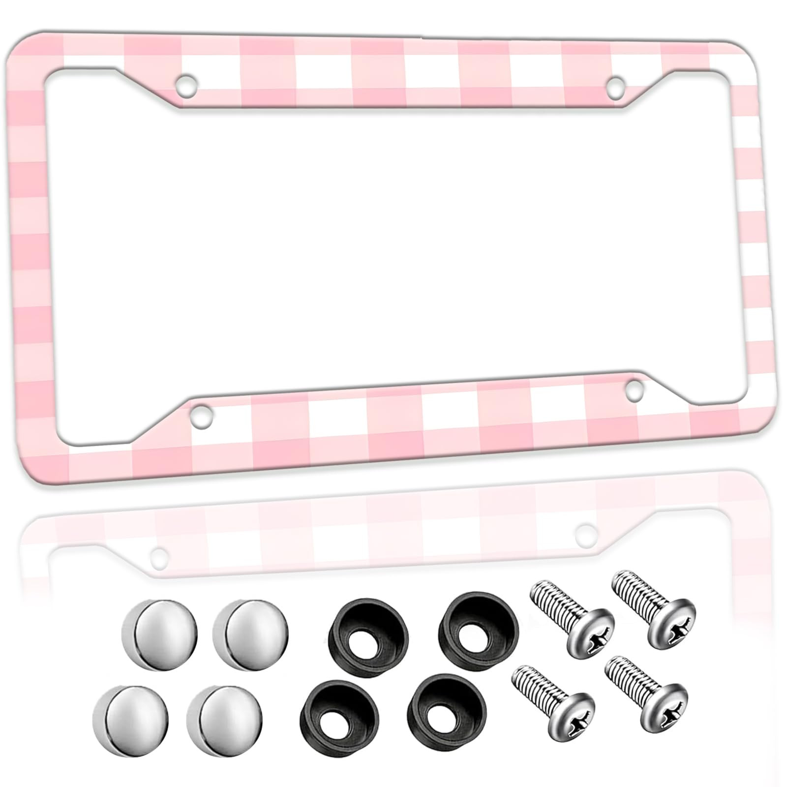 Pink Checkered License Plate Frame Cute Aethetic Aluminum License Plate Holder Personalise Car Ta... | Amazon (US)