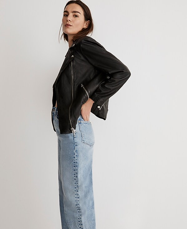 Washed Leather Oversized Motorcycle Jacket | Madewell