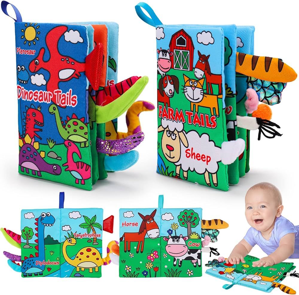 2 PCS High Contrast Crinkle Baby Books 0-6 Months Interactive Sensory Baby Toys 9-12 Month Montes... | Amazon (US)