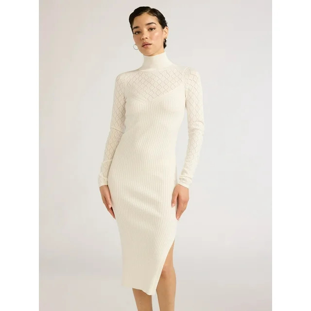 Sofia Jeans Women's Pointelle Rib Dress with Mock Neck, Below Knee Length, Sizes XS-XXL - Walmart... | Walmart (US)