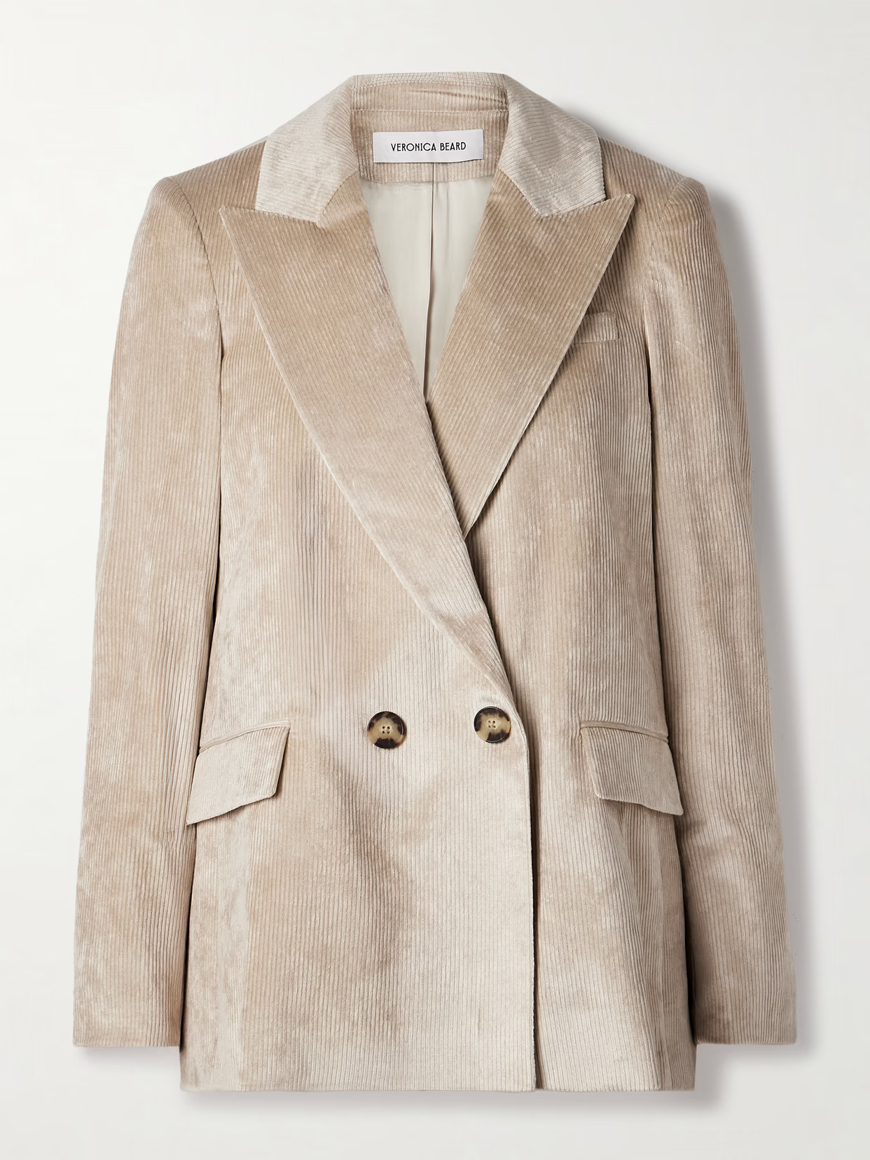 Veronica Beard - Sevyn Dickey Double-breasted Cotton-blend Corduroy Blazer - Neutrals | NET-A-PORTER (US)