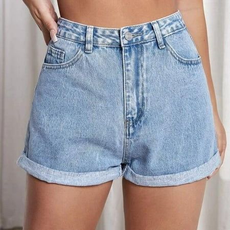 Light Washed Straight Leg Denim Shorts Women s Ripped Raw Hem High Waisted Distressed Denim Shorts | Walmart (US)