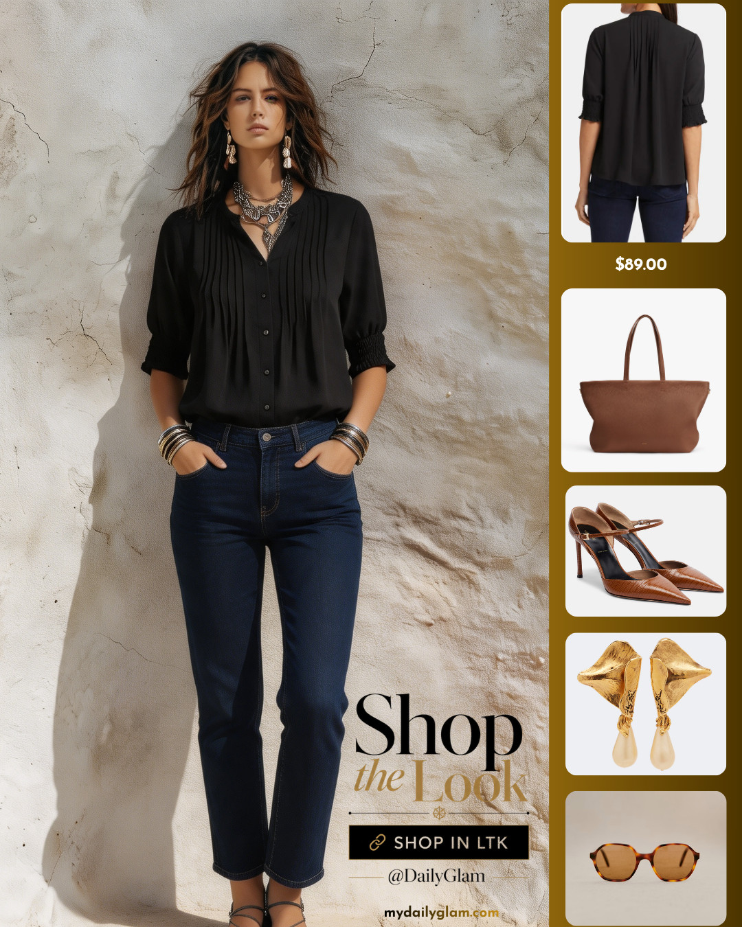 Pleated Button Down Black Blouse + Slim Jeans Effortless Daily Outfit

#BlackBlouse #JeansOutfit #CasualWorkwear #PleatedTop #MinimalDailyLook 

 #LTKootd #LTKOver40 #LTKWorkwear