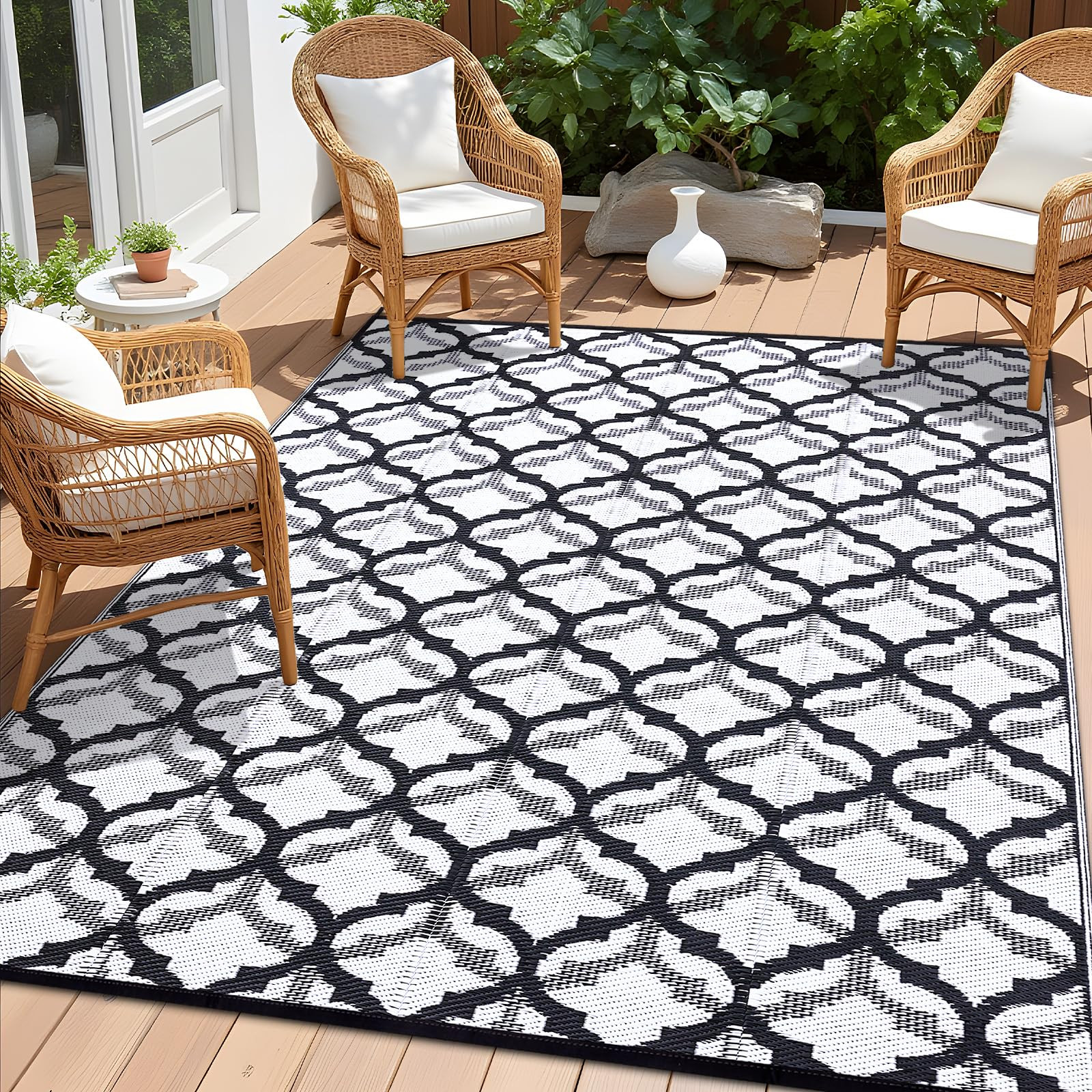OLANLY Reversible Outdoor Rug 8x10 ft Clearance, Waterproof Outdoor Plastic Straw Rug with Interl... | Amazon (US)