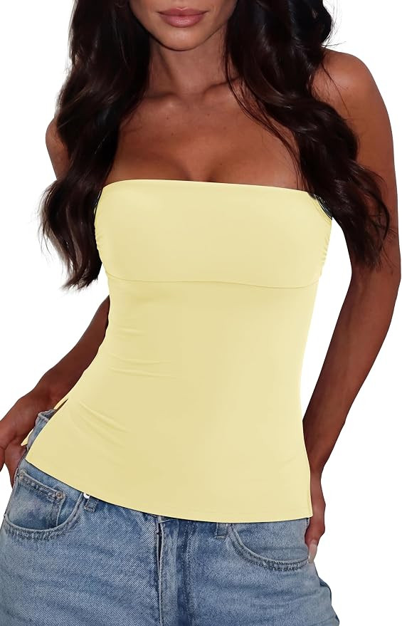 SUUKSESS Women Double Lined Going Out Trendy Tube Tops Side Split Sexy Tank Tops | Amazon (US)