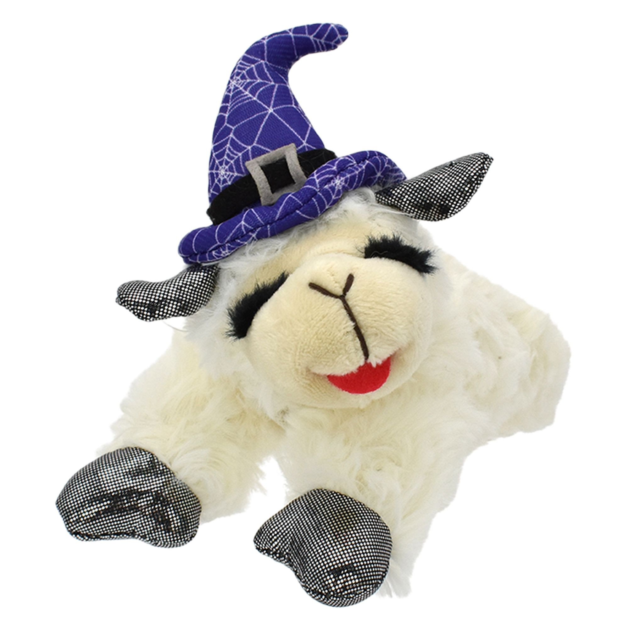 Multipet® Halloween Lamb Chop with a Spider Web Witch Hat and Shiny Black Paws and Ears 6" | PetSmart