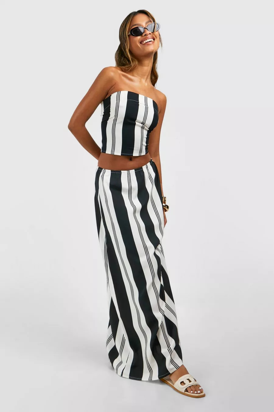 Mono Stripe Bandeau & Split Maxi Skirt | Nasty Gal US