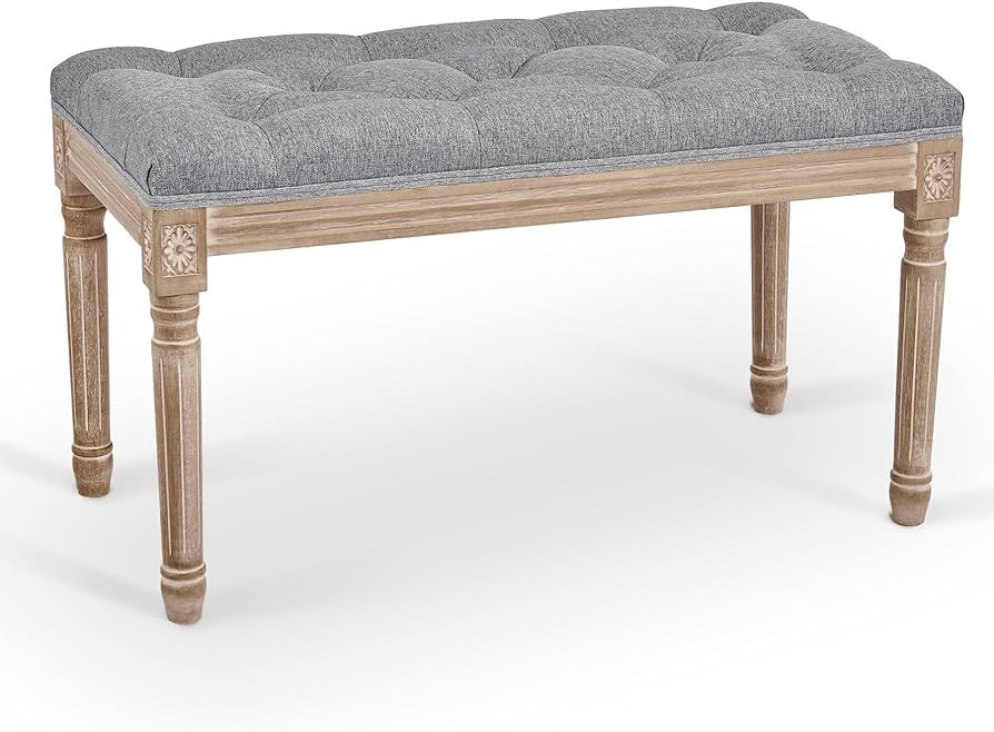 VONLUCE French Vintage Bench with Padded Seat and Rubberwood Legs, 31" Memory Foam Upholstered En... | Amazon (US)