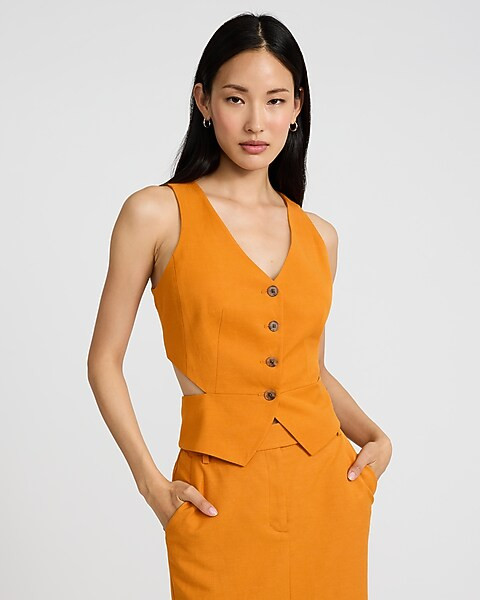 Linen-Blend Cutout Blazer Vest | Express