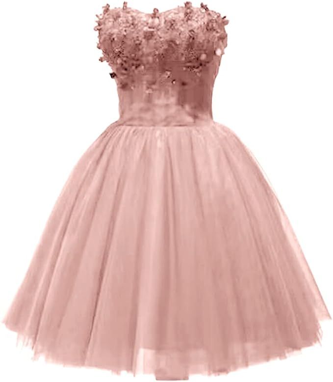 Strapless Tulle Prom Dresses Short Teens Homecoming Dresses Beaded Pageant Formal Cocktail Gowns ... | Amazon (US)