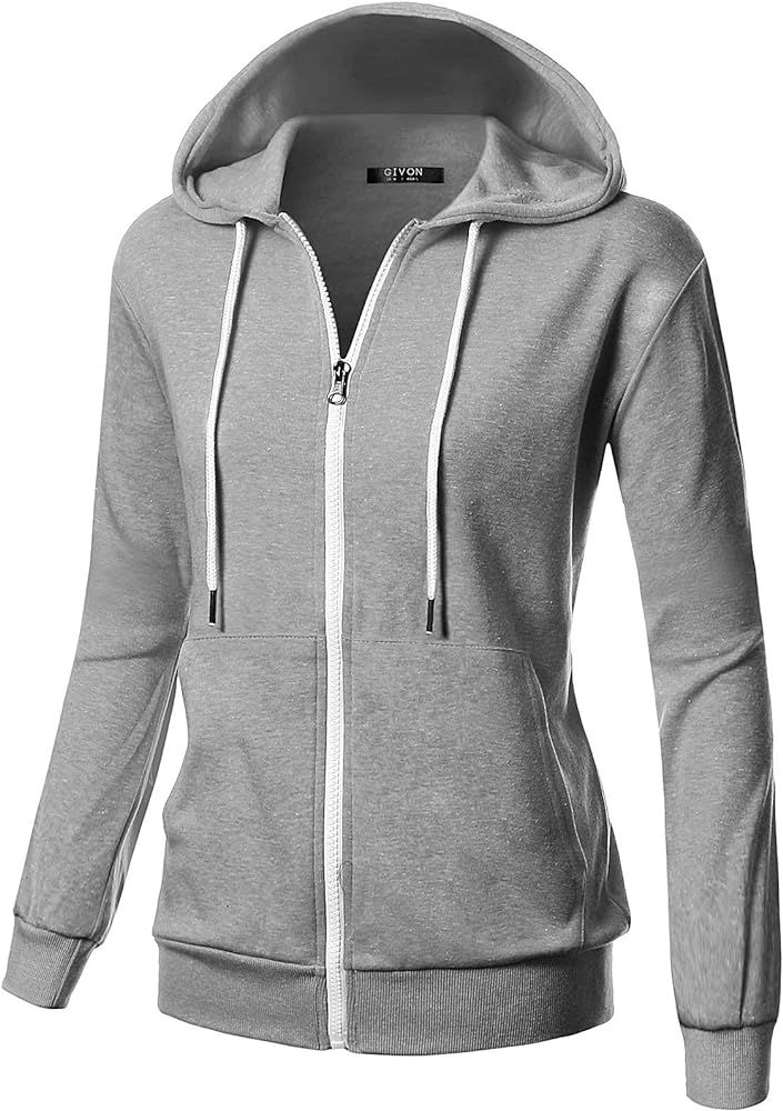GIVON Basic Lightweight Zip-Up Hoodie Long Sleeve Thin Jacket for Women with Plus Size | Amazon (US)
