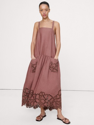 Embroidered Linen Drop-Waist Maxi Dress | Banana Republic (US)