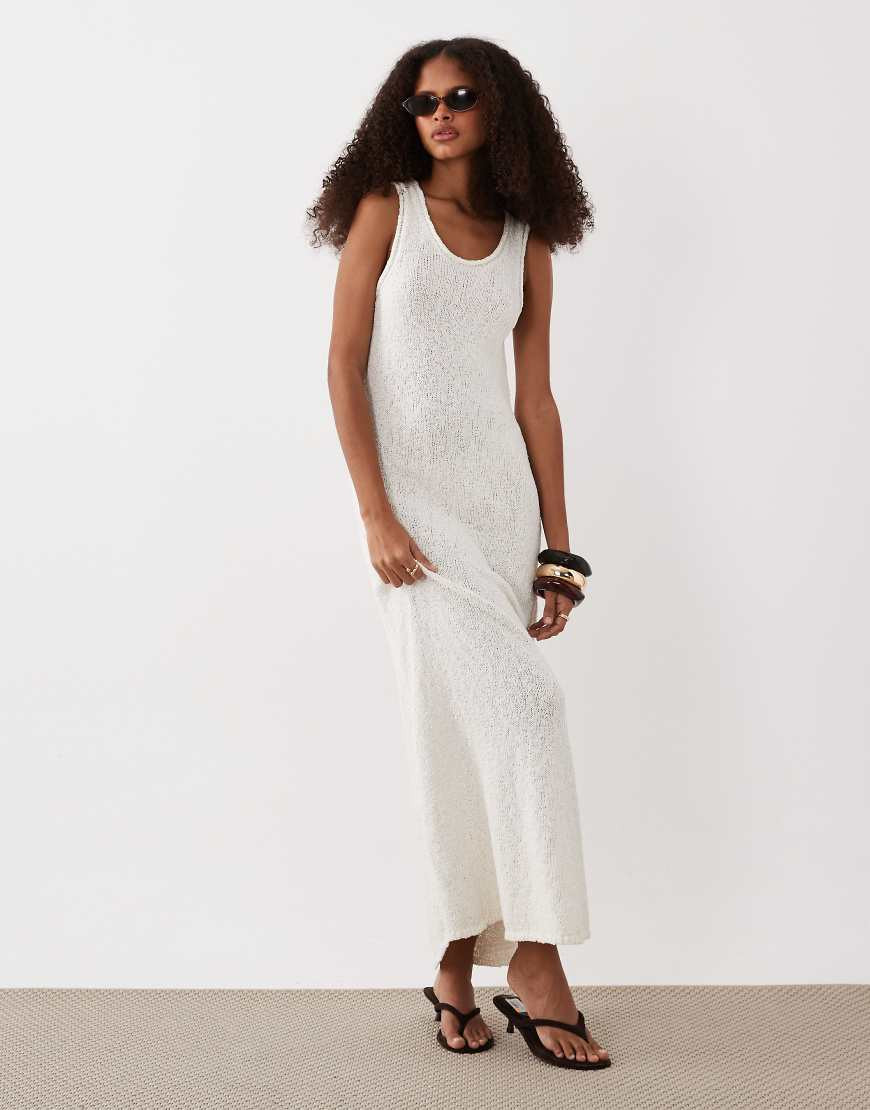 ASOS DESIGN slub racer maxi dress in cream-White | ASOS (Global)