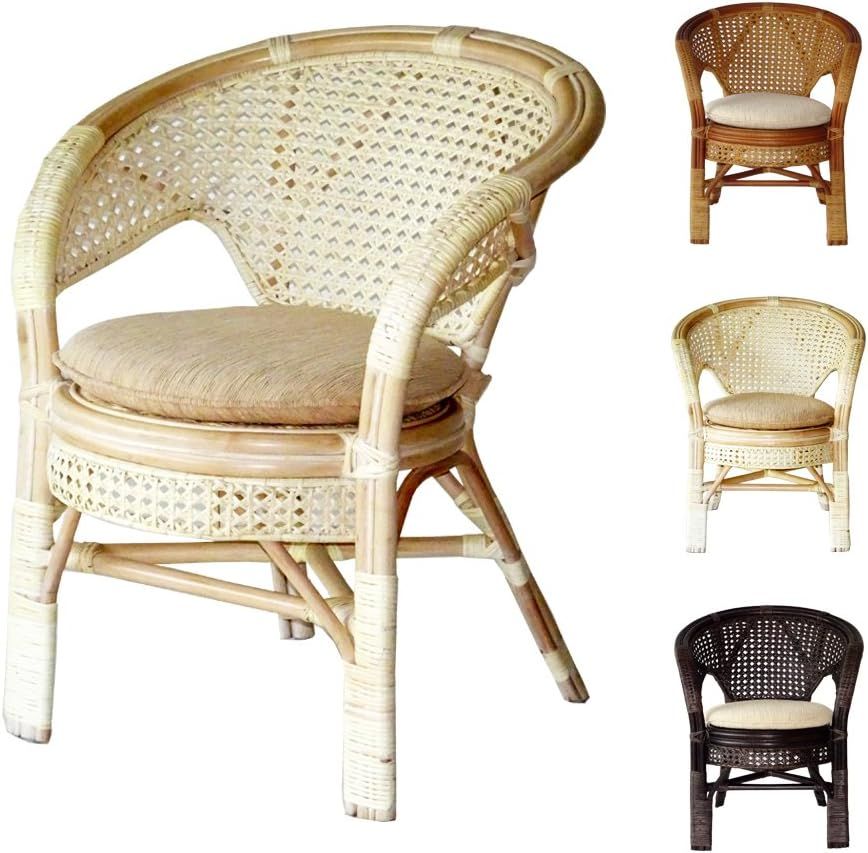 Pelangi Handmade Rattan Dining Wicker Chair W/Cushion, White Wash | Amazon (US)
