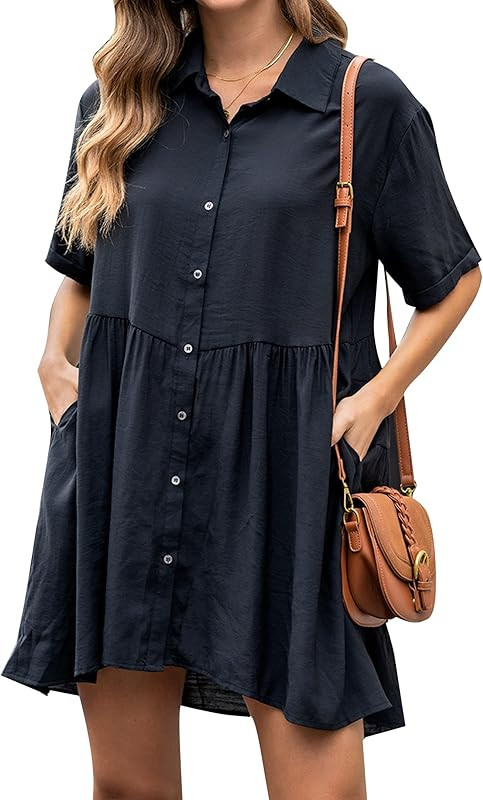 Blooming Jelly Womens Flowy Casual Dress Maternity Summer Dresses V Neck Button Down Cute Mini Dr... | Amazon (US)