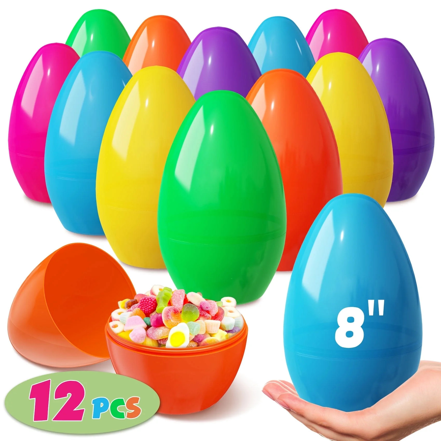 Scidweet 12 Pcs Jumbo Easter Eggs, 8" Large Plastic Eggs Fillable Easter Basket Fillers Party Gif... | Walmart (US)