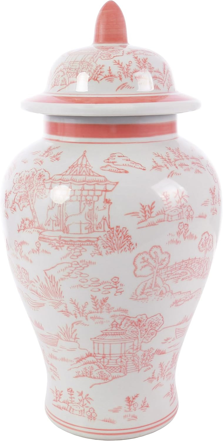 11" Pink Landscape Garden Ginger Jar with Lid | Amazon (US)