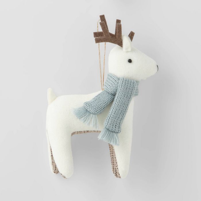 Reindeer Christmas Tree Ornament White with Blue Scarf - Wondershop&#8482; | Target