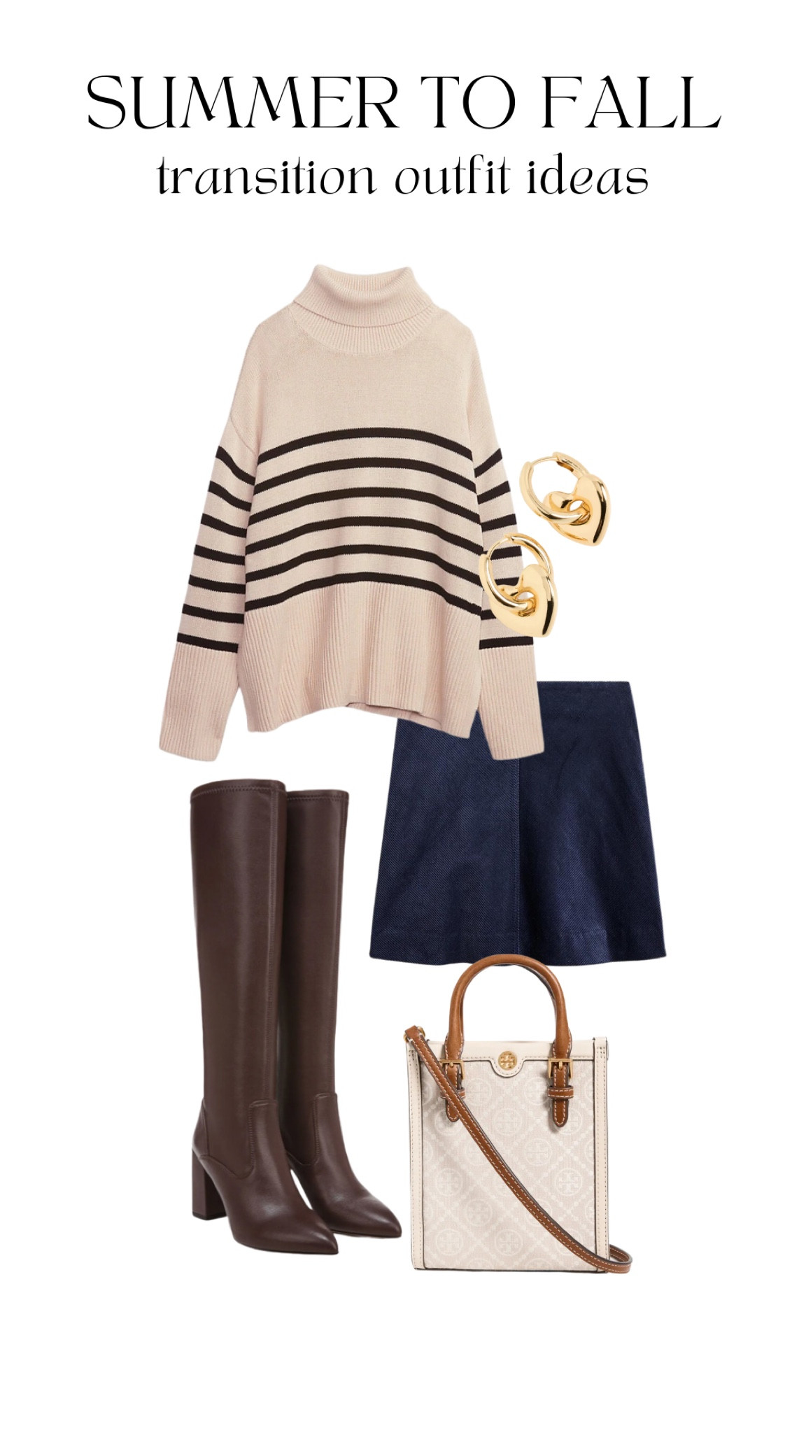 5 Summer to Fall Transition Styles
Slipt-hem turtleneck sweater, Tory Burch mini monogram tote, navy headband, gold puff heart earrings, navy corduroy mini skirt 

#LTKSeasonal