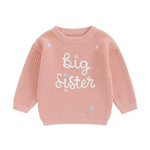 Afunbaby Baby Girl Boy Knit Sweater Blouse Pullover Sweatshirt Warm Crewneck Long Sleeve Tops for Infant Toddler (Big Sister Pink Sweater, 12-18 Months) | Amazon (US)