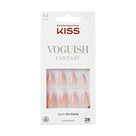 KISS Voguish Fantasy Press-On Nails Pink French Tips Medium Almond 31 Ct. | Walmart (US)