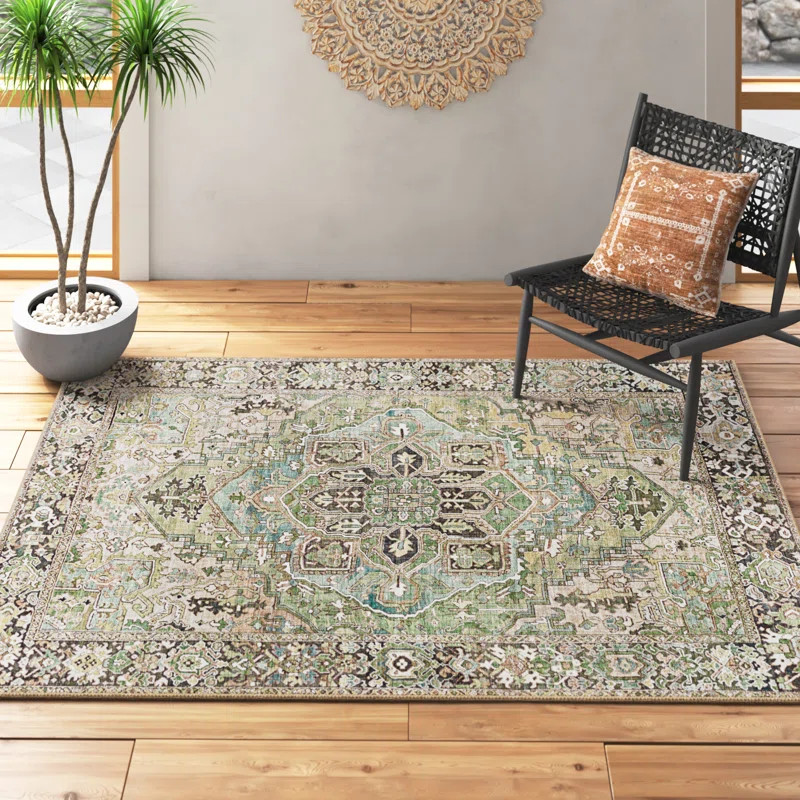 Albion Oriental Black/Green/Ivory Area Rug | Wayfair North America