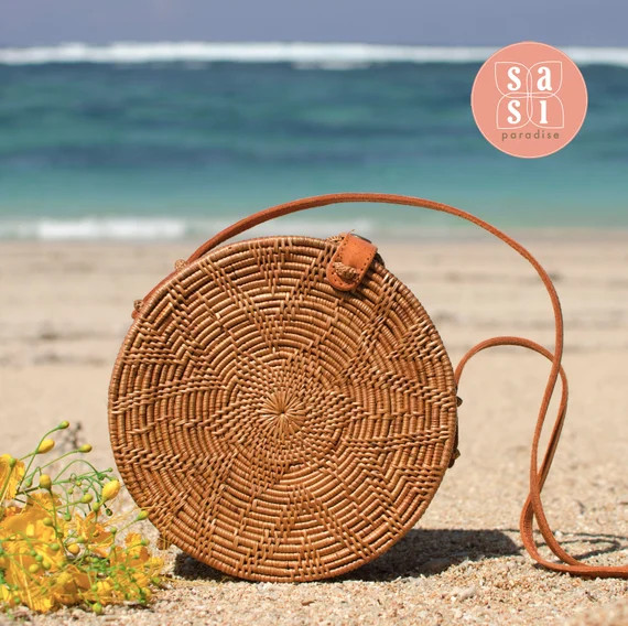 Round rattan basket bag, Bohemian round ata bag, Round shoulder bag, Boho ata round bag, Bali handwo | Etsy (US)