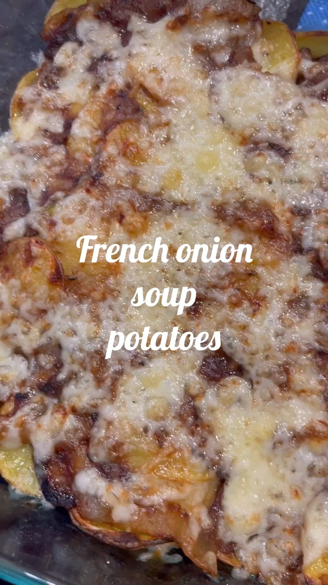 
Uncooked Yukon gold potato
1 pound(s), cut crosswise into 1/2-inch-thick slices
Kosher salt
1 tsp, divided
Black pepper
½ tsp, divided
Spanish onion
1½ pound(s), halved lengthwise and cut into ½-inch lengthwise slices (cut pole to pole, not across the equator)
Dried thyme
½ tsp
Baking soda
⅞ tsp
Gruyère cheese
½ cup(s), shredded

Preheat the oven to 450°F. Coat a small sheet pan (such as a quarter sheet pan) with cooking spray. Arrange the potato slices on the pan and coat the tops with cooking spray.
Sprinkle ½ tsp salt and ¼ tsp black pepper over the potato slices. Roast until browned and tender, about 25 minutes, turning slices over after 15 minutes.

Meanwhile, coat a large nonstick skillet with cooking spray and heat over medium-high.
Add the onions to the pan; cover and cook until starting to soften, about 5 minutes, stirring occasionally. Uncover the pan and sprinkle the onions with the remaining ½ tsp salt and ¼ tsp black pepper, the thyme, and baking soda. Reduce the heat to medium, cover the pan, and cook, stirring occasionally, until the onions are tender and deeply browned, 12 to 15 minutes.

Remove the potatoes from the oven & transfer to baking dish. Turn the oven to high broil. Arrange the caramelized onions over the potatoes and sprinkle evenly with the cheese. Broil until the cheese melts and begins to brown, it took mine 5-6 minutes 

#LTKFindsUnder50 #LTKHome #LTKVideo