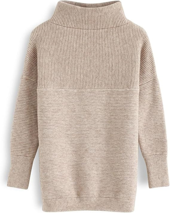 CHICWISH Women's Linen/White/Grey Cozy Ribbed Long Sleeve Turtleneck Knit Top Pullover Sweater | Amazon (US)