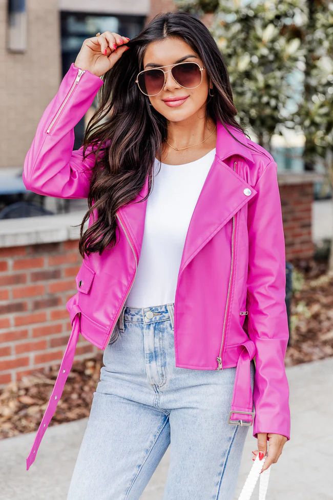 Meet Me There Pink Faux Leather Moto Jacket | Pink Lily