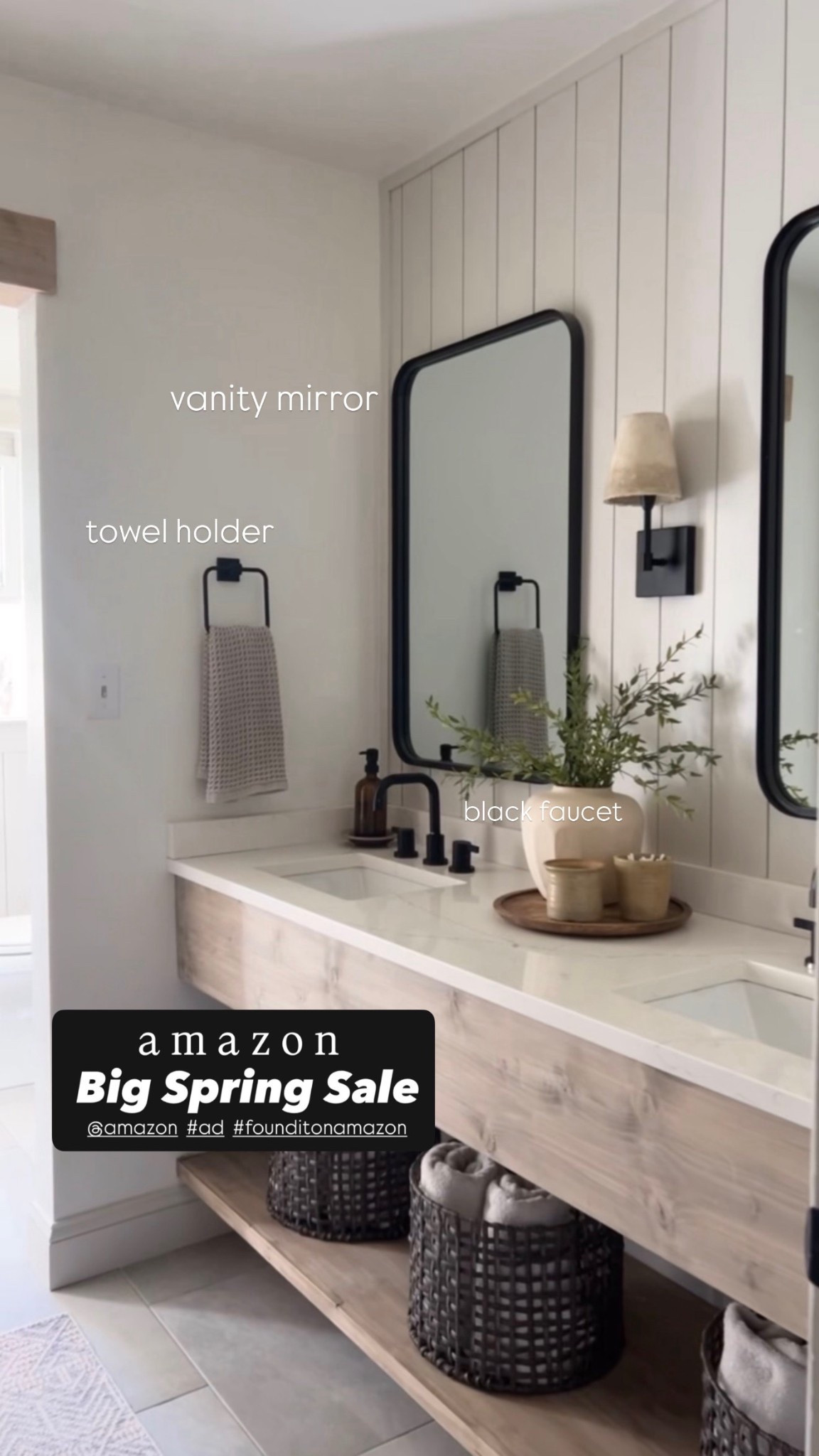 #ad #founditonamazon @amazon
Amazon bathroom | vanity mirror | towel holder | black matte faucet | hand soap 

#LTKHome #LTKmomlife #LTKSaleAlert