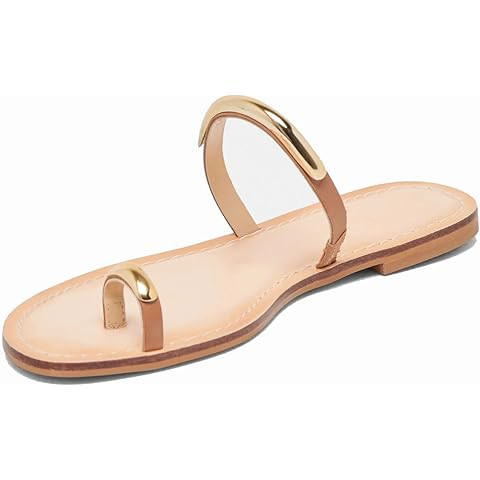 Toe Ring Thong Sandals for Women Open Toe Slide Flat Sandals Casual Summer Dressy Beach Sandals | Amazon (US)