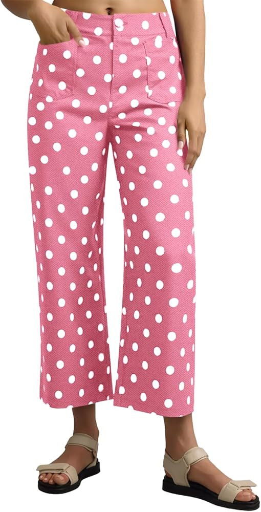 Tankaneo Womens Cropped Striped Jeans Casual High Waisted Stretchy Polka Dots Straight Leg Denim ... | Amazon (US)