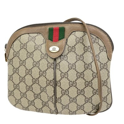 GUCCI Logo Sherry GG Pattern Shoulder Bag PVC Leather Brown Gold Italy 64ED914 | eBay US
