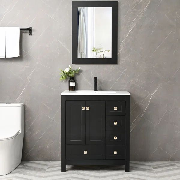Krug 30" Single Bathroom Vanity Set with Mirror, Ceramic Top, Water Saving Faucet | Wayfair North America