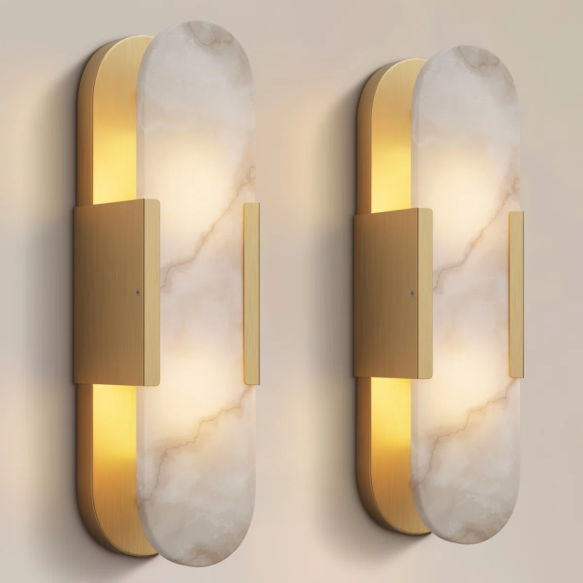 Zaheda Dimmable LED solid brass Wall Mounted Sconce with Alabaster Shade (Set of 2) | Wayfair North America