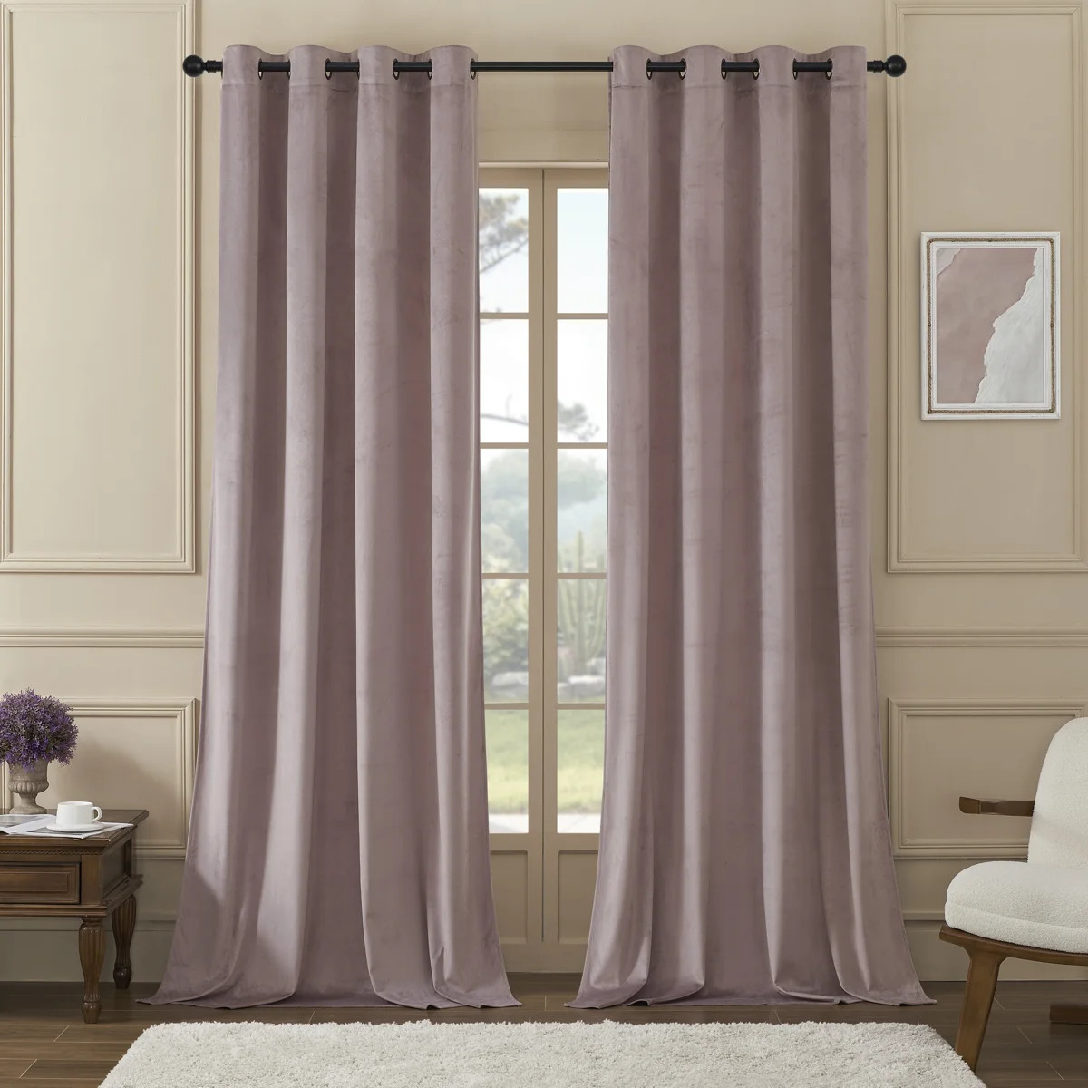 Deavion Velvet Solid Color Metal Grommets Room Darkening Curtain Panels (Set of 2) | Wayfair North America