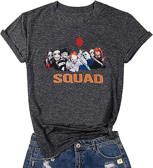 MOUSYA Halloween Squad Shirt Women Funny Horror Movie Graphic T-Shirt Hocus Pocus Short Sleeve Te... | Amazon (US)