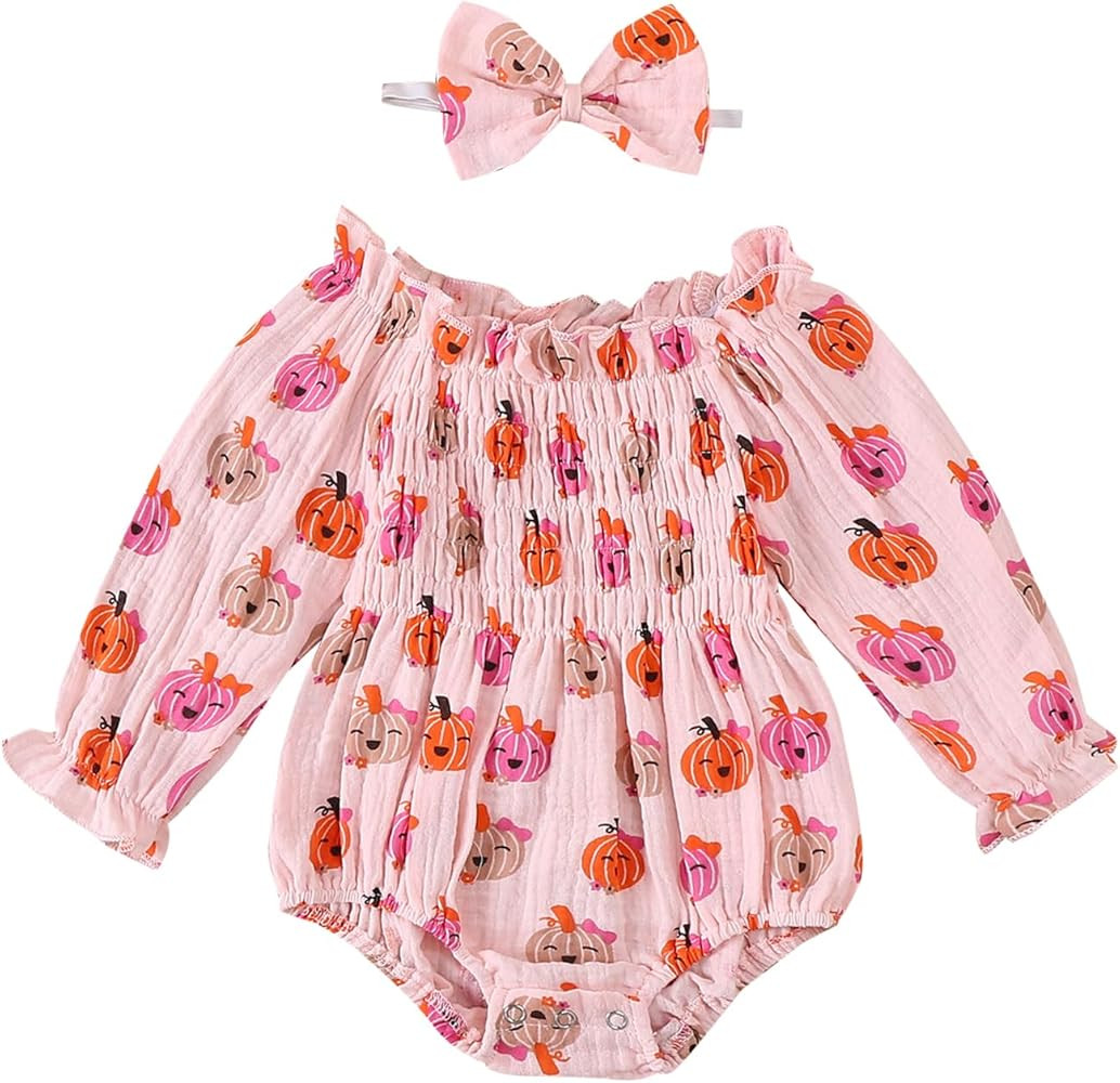 Newborn Baby Girl Outfit Cute Romper Long Sleeve Ruched Bodysuit Comfy Outfits Baby Girl Clothes | Amazon (US)