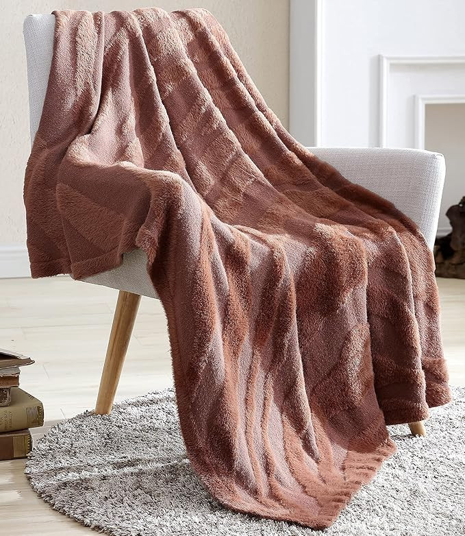 Snuggle Sac Textured Brown Throw Knitted Ultra Soft Blanket 50" x 60" Ripple Pattern Air Feel Coz... | Amazon (US)