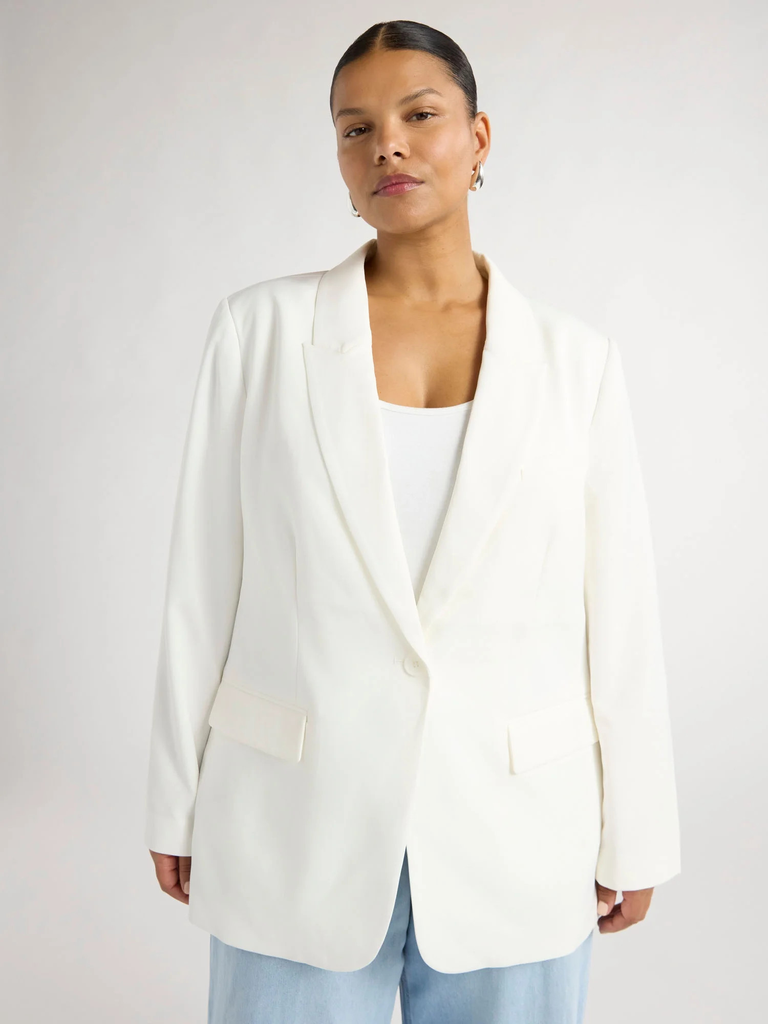 Scoop Women's & Women's Plus Crepe One Button Suit Blazer, Sizes XS-4X - Walmart.com | Walmart (US)
