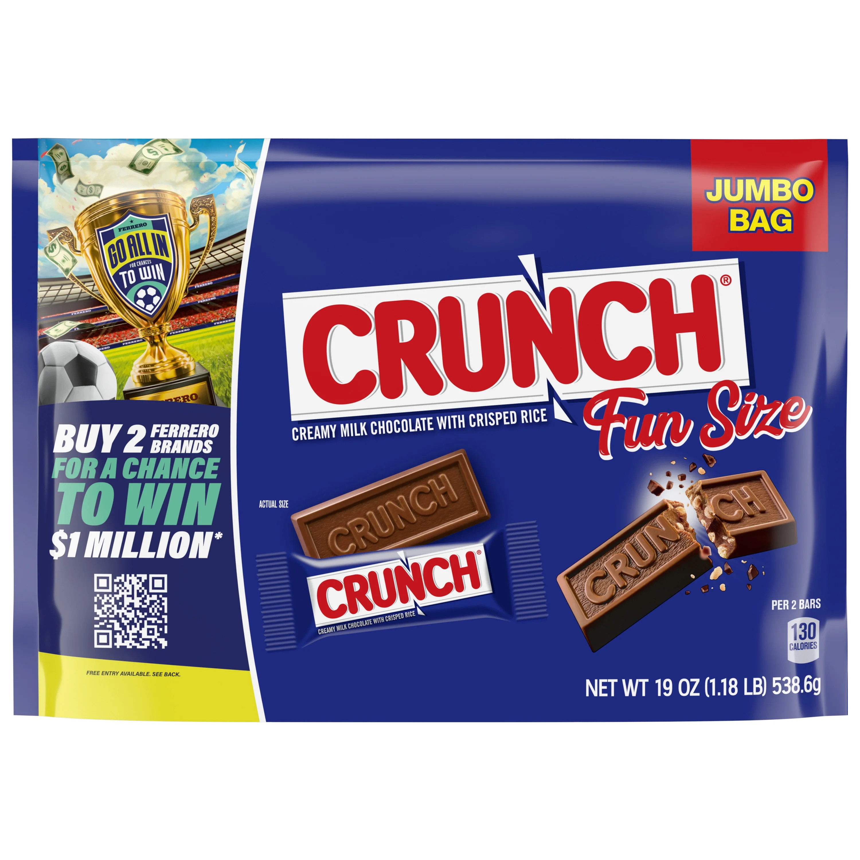 Crunch Milk Chocolate Fun Size Jumbo Bag 19oz - Walmart.com | Walmart (US)