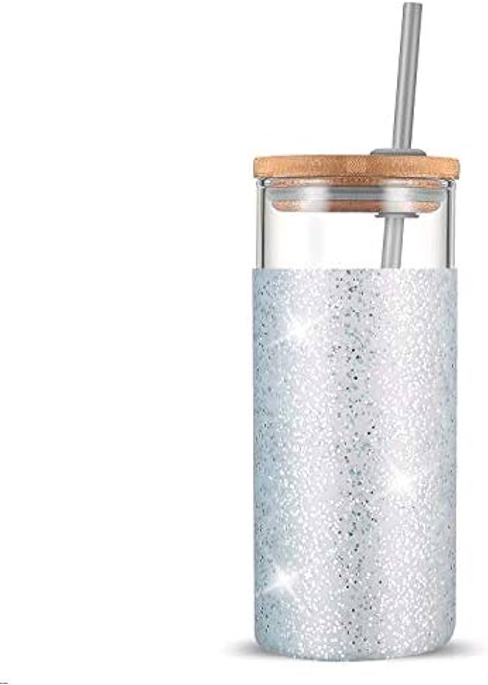 Tronco 20 oz Glass Tumbler with Lid and Straw, Iced Coffee Cup and Smoothie Cup with Bamboo Lids ... | Amazon (US)