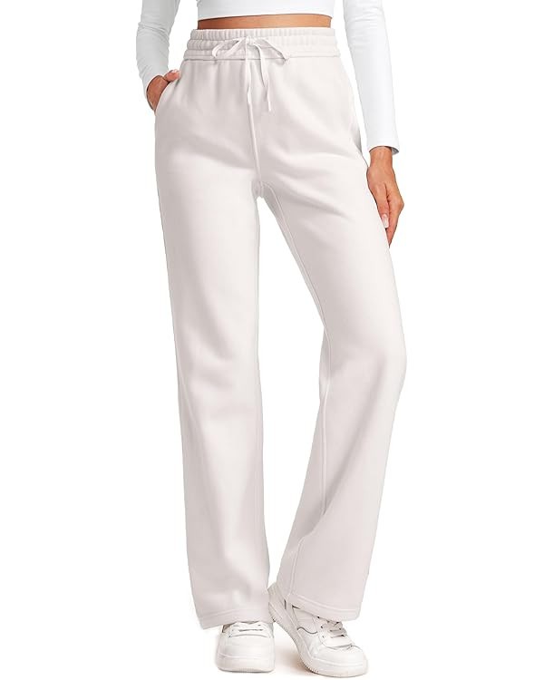 CRZ YOGA Cotton Fleece Lined Sweatpants Women Straight Leg Casual Lounge Sweat Pants for Women | Amazon (US)