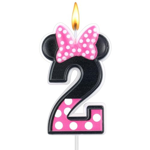 Mouse Cake Candles Pink Birthday Candle Topper Pink Bow Decorations Baby 1st 2nd 3rd Years Old Girls Birthday Party Decor (Pink Number 2) | Amazon (US)