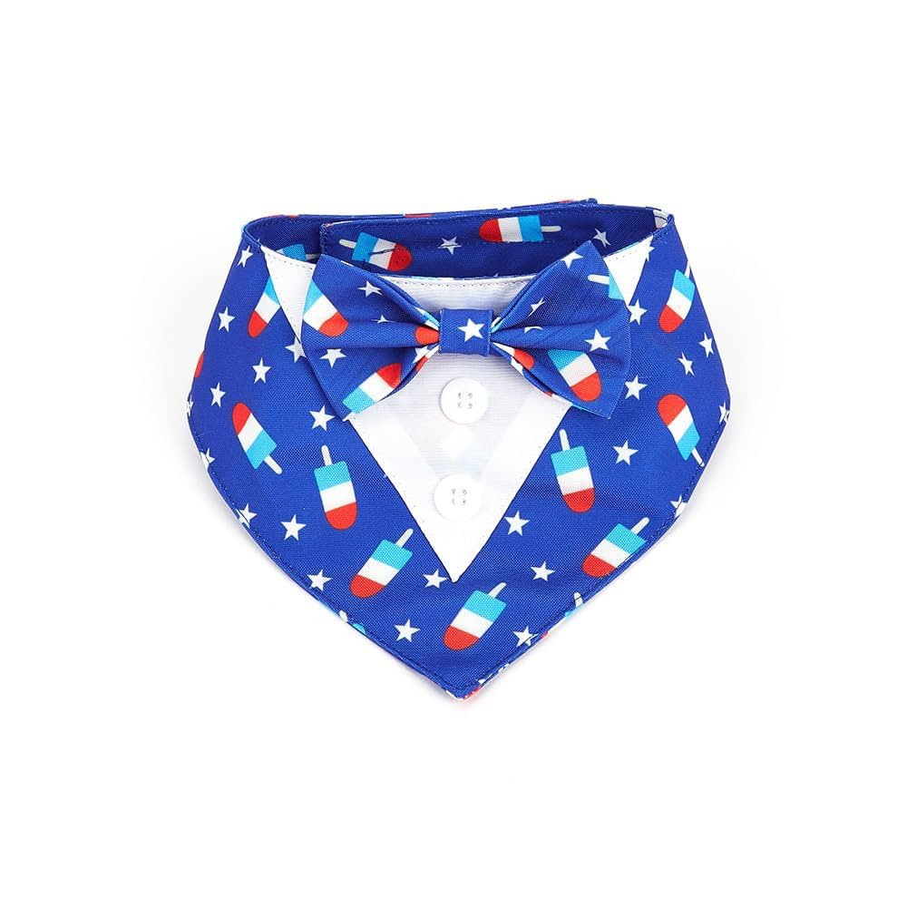 Patriotic Dog Tuxedo for Independence Day, Formal Bandana Collar Costume with Bow Tie and Adjusta... | Amazon (US)