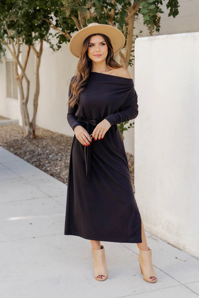 I Will Stay True Black Knitted Dress | Pink Lily