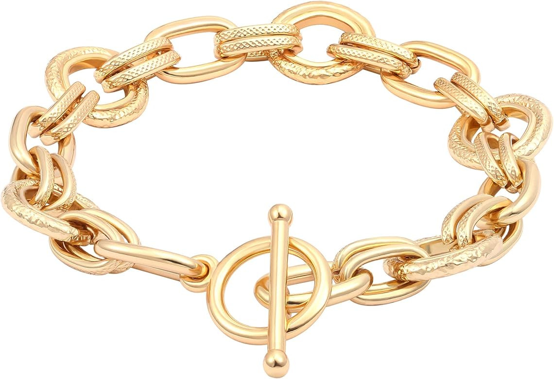 SOFYBJA 18k Gold Plated Personalized Chunky Cuban Oval Link Chain Bracelets for Men Toggle Rope B... | Amazon (US)