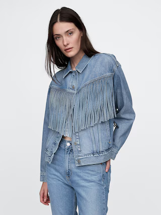 Oversized Fringe Western Denim Jacket | Gap (US)