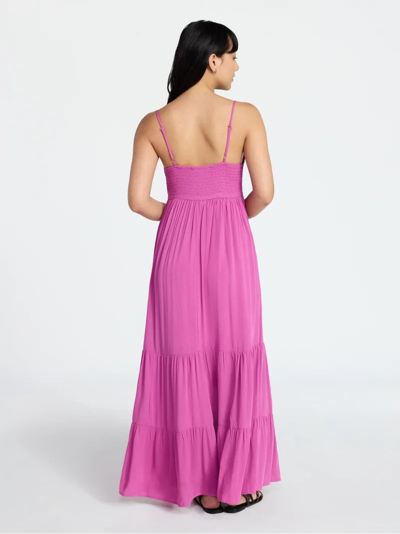 No Boundaries Crochet Lace Trim Tiered Maxi Dress, Women's XXS-XXL | Walmart (US)